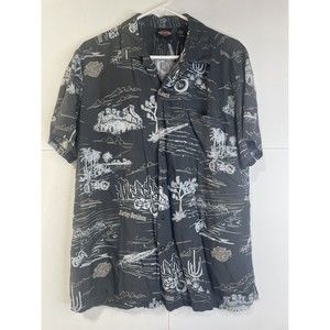 Harley Davidson Hawaiian Shirt Large Made In USA Landmarks Desert Mt. Rushmore